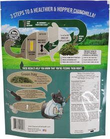 Back of Baby chinchilla package showing steps to improve their health and showing ingredients 
